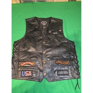 Diamond Plate Buffalo Leather Live to Ride Biker Black Patches Vest Size Large